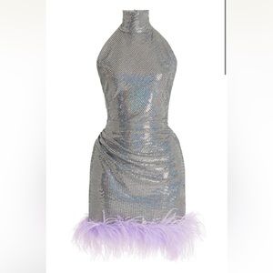 New Arrivals Gray Vanessa In Les Bains Feather-trimmed Sequined Mini Dress